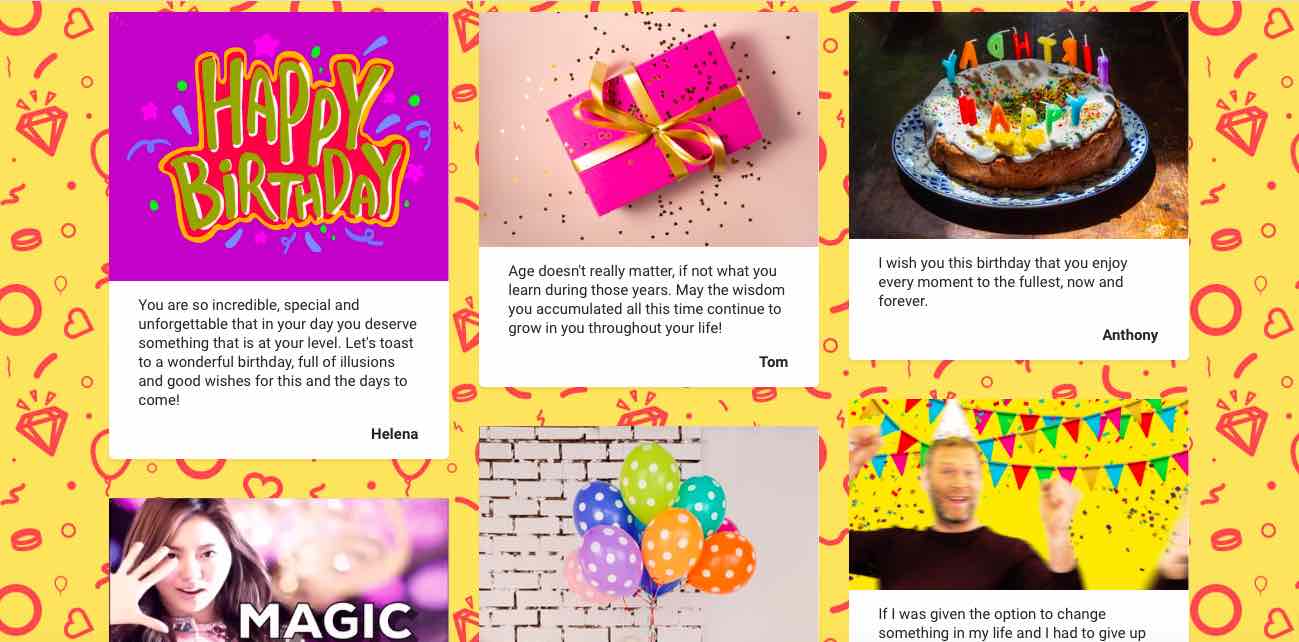 Original animated birthday wishes in an online group card